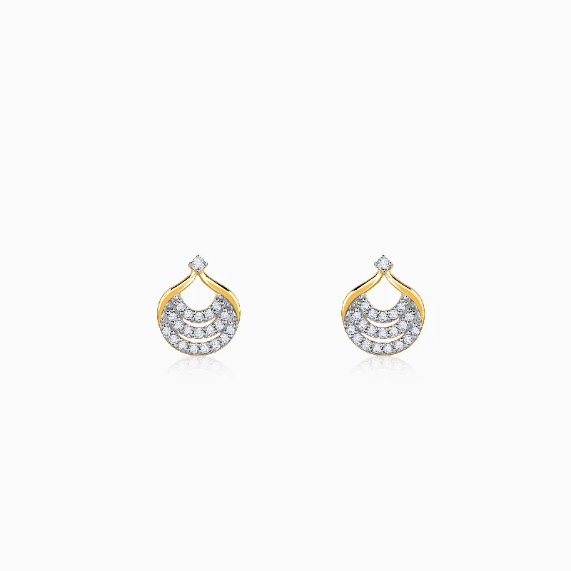 Curved design earrings-Gold Moonbeam Diamond Earrings