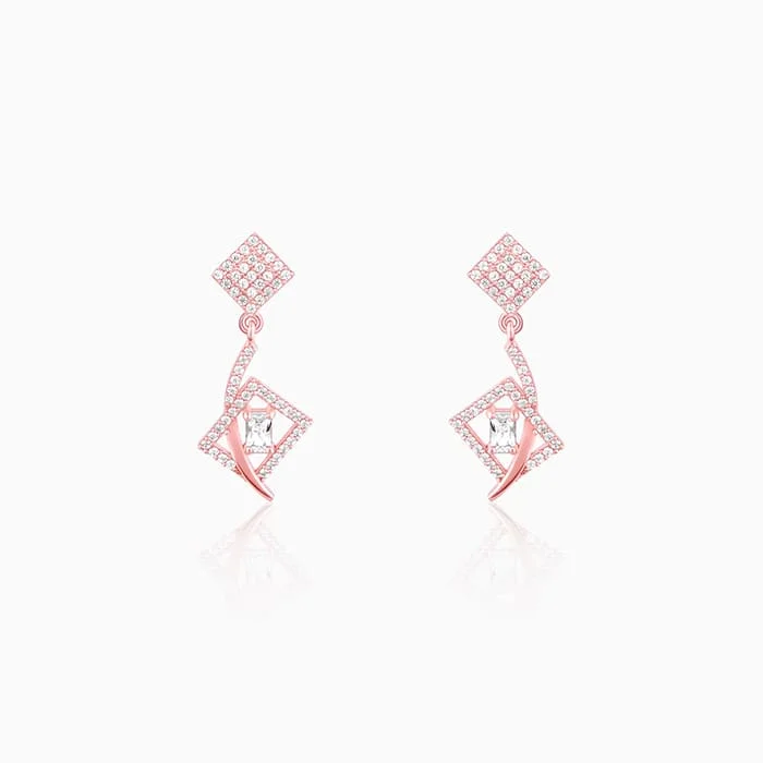 Java tile earrings-Rose Gold Zircon Studded Twig Earrings