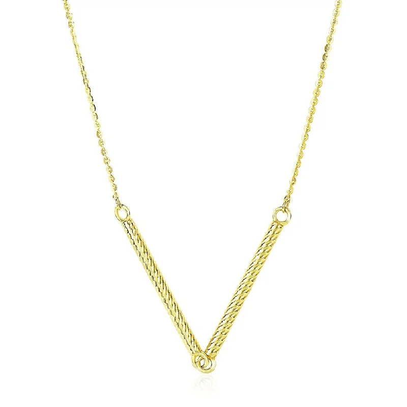 Shiny name necklaces-14k Yellow Gold Chain Necklace with Two Connected Thin Bar Pendant