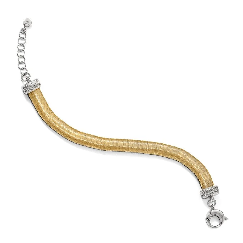 Alloy metal bangles-925 Sterling Silver Gold-tone Cubic Zirconia Bracelet, 7" w/1in Extender