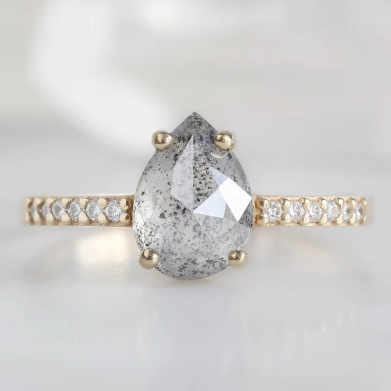 Spring band engagement rings-The Willow Ring | 1.03ct Pear Grey Diamond in 14K Yellow Gold