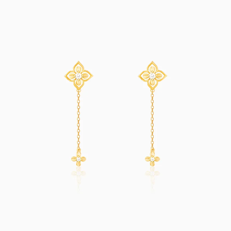 Soft threader earrings-Golden Artsy Floral Earrings