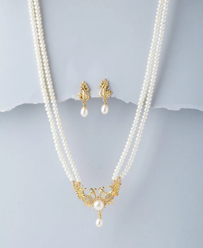 Layered link necklaces-Peacock Real Pearl Necklace Set