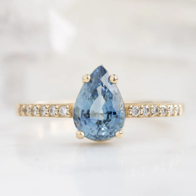 Swirl shape engagement rings-The Willow Ring | 1.18ct Pear Blue Sapphire in 14K Yellow Gold