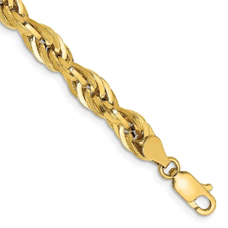 Layered chain bangles-14k Yellow Gold 5.4mm Semi-Solid Rope Chain Bracelet, 7"