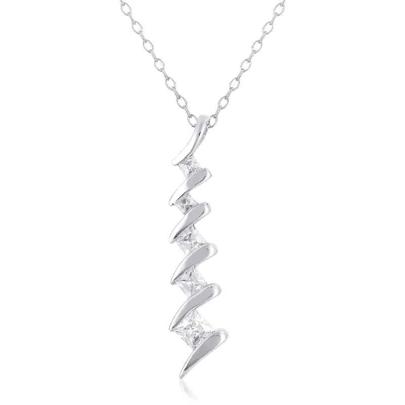 Reed weave necklaces-Sterling Silver White Cubic Zirconia Dangling Pendant Necklace