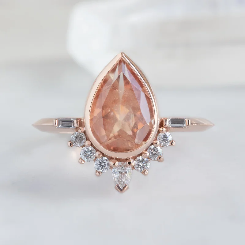 Tiny dot engagement rings-The Posy Ring | 1.73ct Pear Cut Sunstone  in 14K Rose Gold