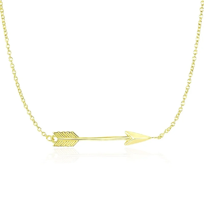 Solid chain necklaces-14k Yellow Gold Chain Necklace with Horizontal Arrow Pendant