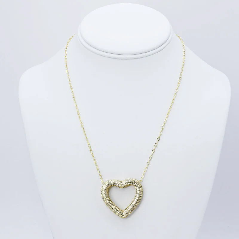 Crystal-woven necklaces-Heart Outline Gold Necklace N18