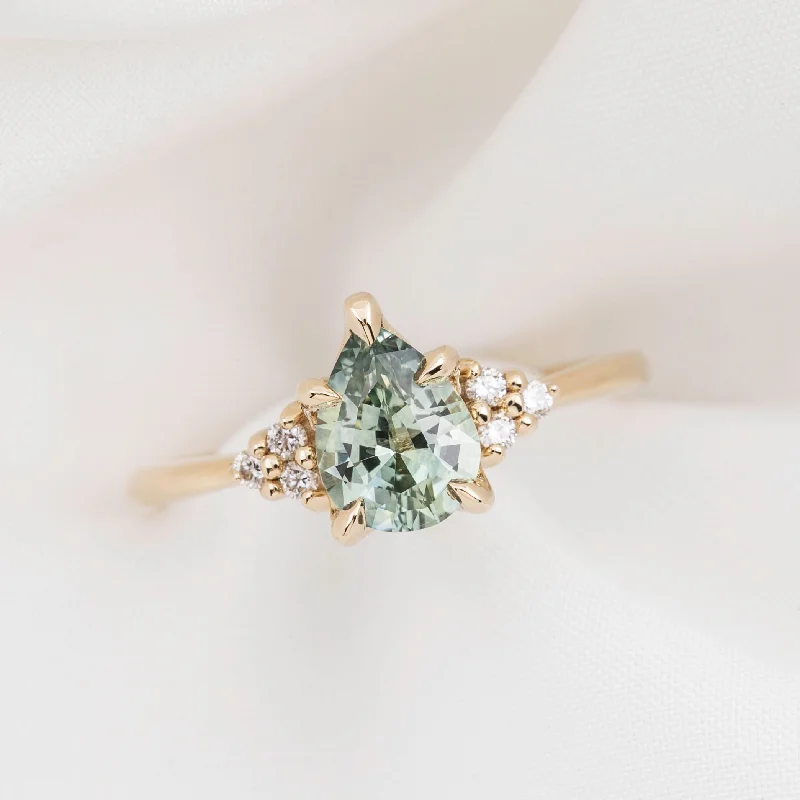 Pear shaped engagement rings-Teresa Ring Blue Green Montana Sapphire, 14k Yellow Gold (One of a kind)