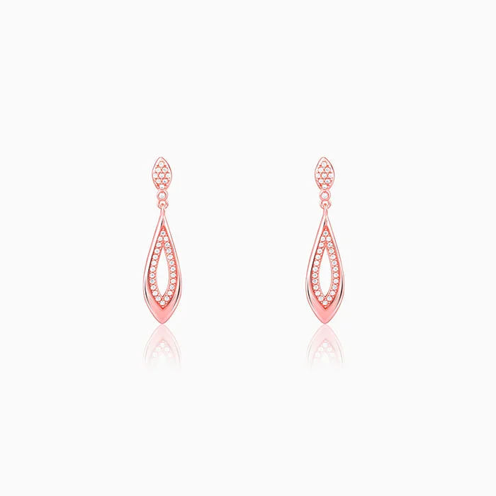 Pure crystal earrings-Rose Gold Halo Drop Earrings