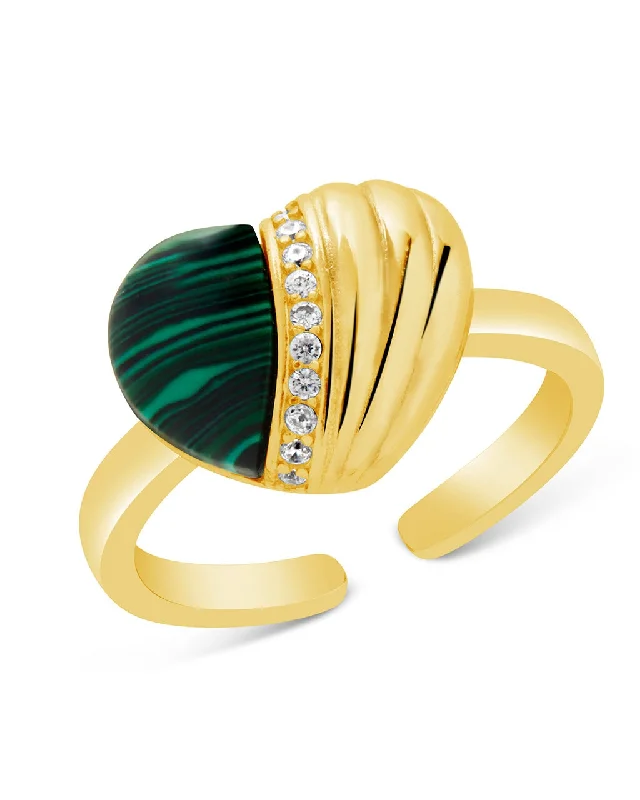 Bamboo style rings-Hollis Malachite & CZ Heart Ring