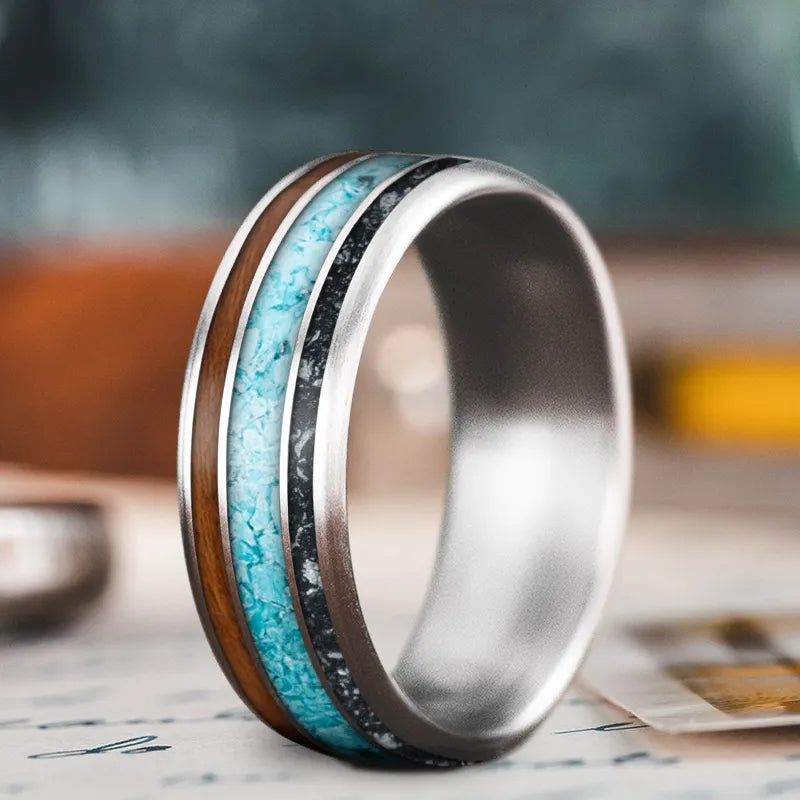 Bold cocktail rings-Custom Design - 3-Inlay Wide Center Ring V8w5Gm92pWQwoTcTPqnyUBpg